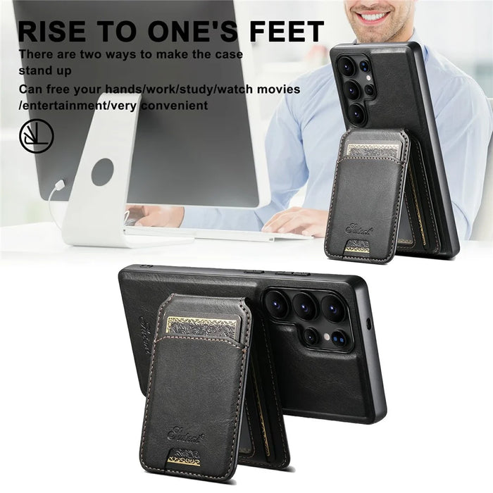 SUTENI H15 For Samsung Galaxy S25 Ultra Magnetic Case Detachable Card Holder Phone Cover - Black - 7