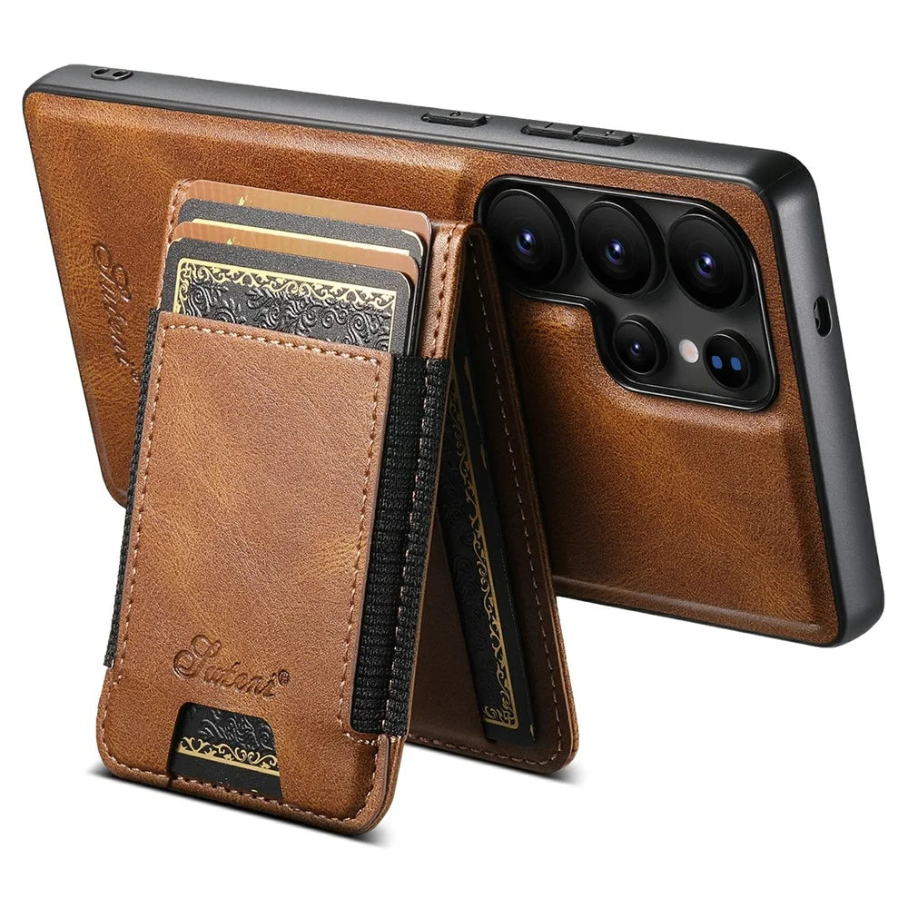 SUTENI H17 For Samsung Galaxy S25 Ultra Magnetic Case Card Slots Leather + TPU Kickstand Phone Cover - Brown - 4
