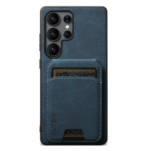 SUTENI H02 For Samsung Galaxy S25 Ultra Case Card Slots Kickstand Litchi Texture Leather + TPU Cover - Blue - 1