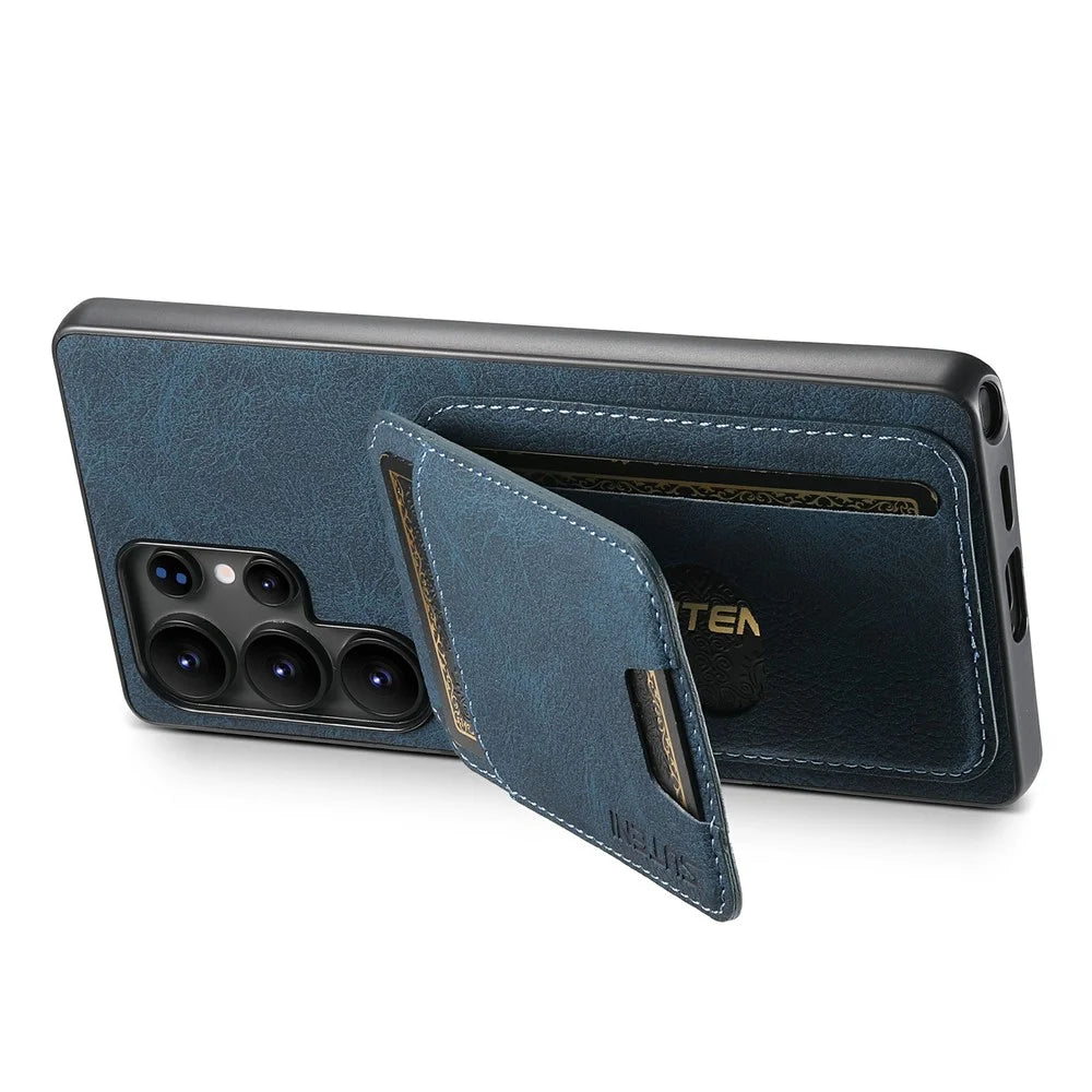 SUTENI H02 For Samsung Galaxy S25 Ultra Case Card Slots Kickstand Litchi Texture Leather + TPU Cover - Blue - 4