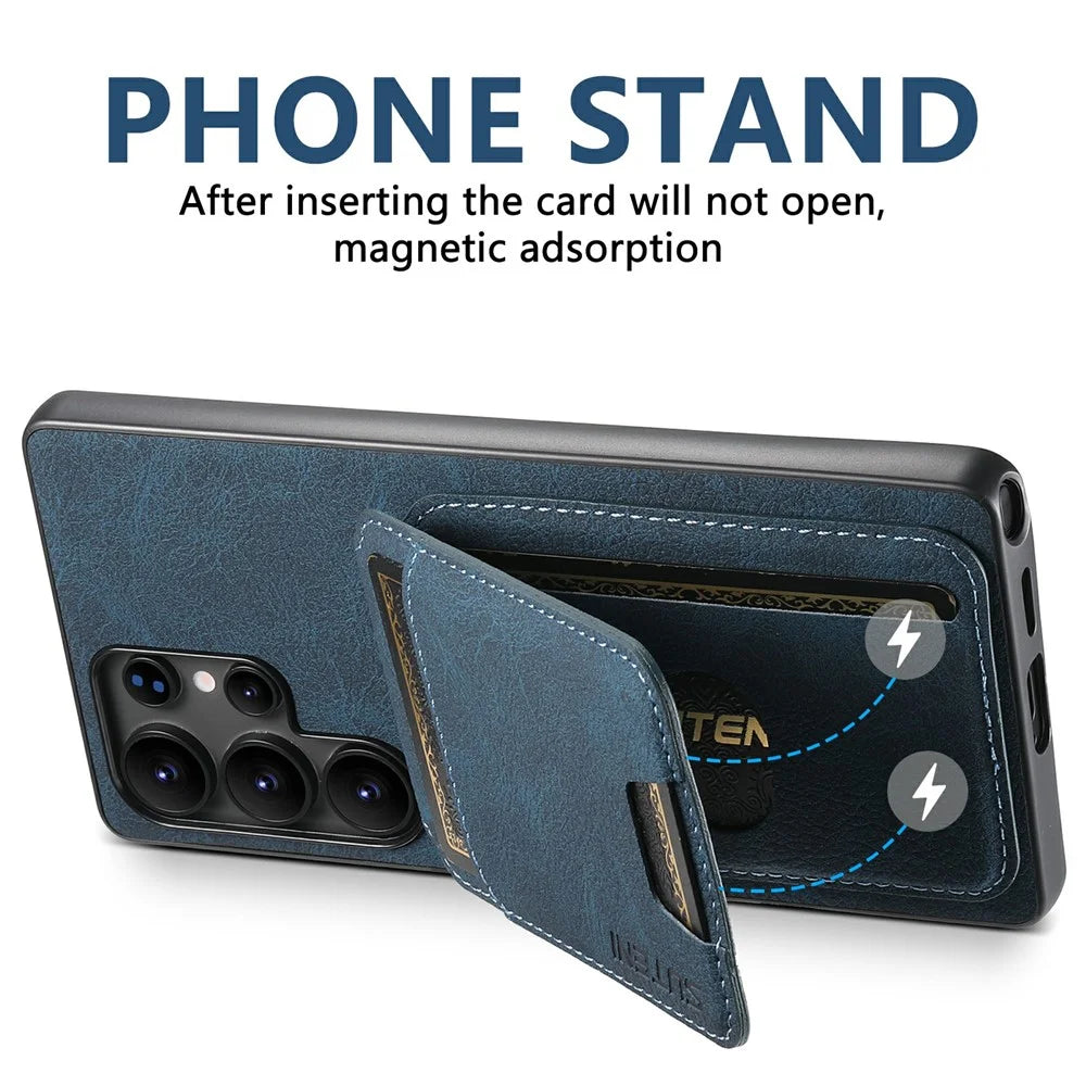 SUTENI H02 For Samsung Galaxy S25 Ultra Case Card Slots Kickstand Litchi Texture Leather + TPU Cover - Blue - 7