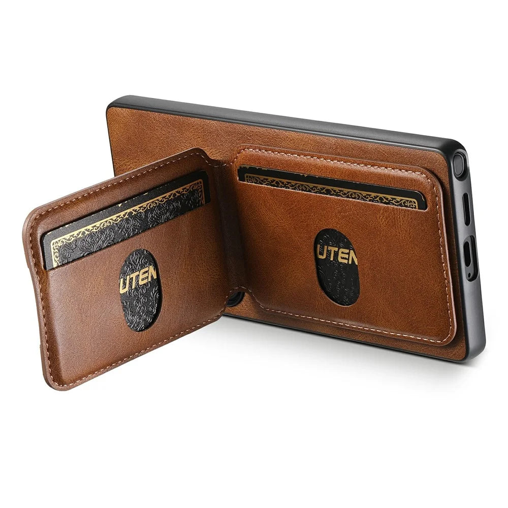 SUTENI H02 For Samsung Galaxy S25 Ultra Case Waxy Texture Leather + TPU Card Slots Kickstand Phone Cover - Brown - 4