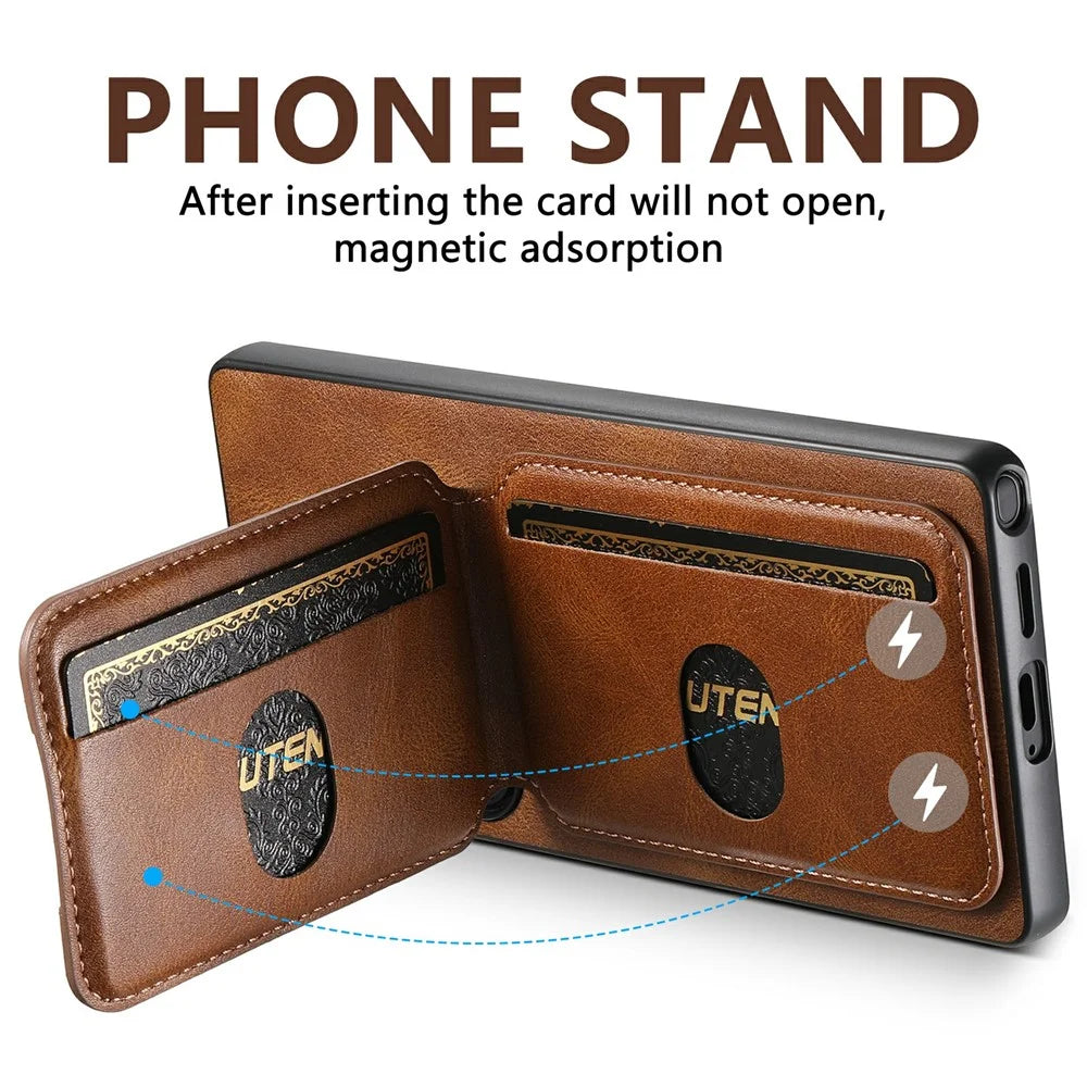 SUTENI H02 For Samsung Galaxy S25 Ultra Case Waxy Texture Leather + TPU Card Slots Kickstand Phone Cover - Brown - 7
