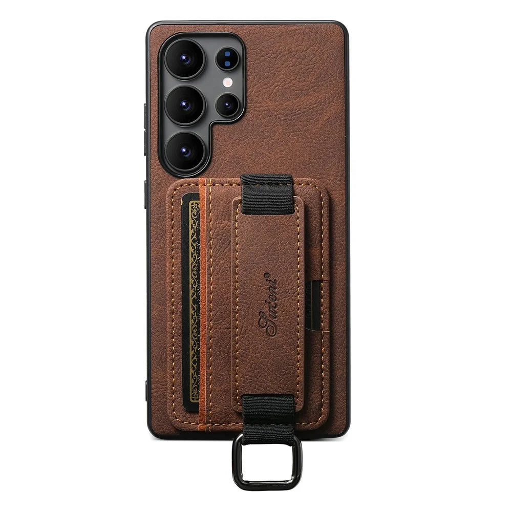 SUTENI H13 For Samsung Galaxy S25 Ultra Case Litchi Texture Leather + TPU + PC Cover with Card Holder Kickstand - Brown - 2