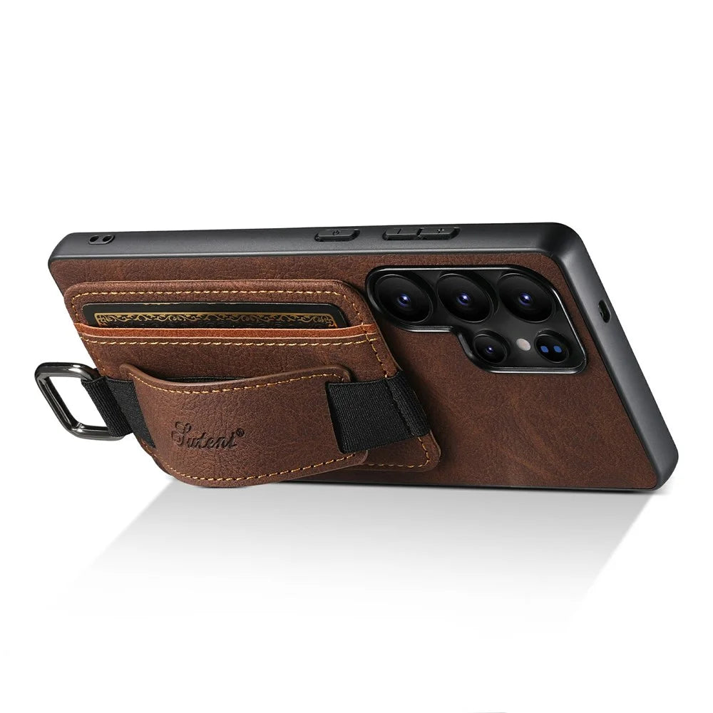 SUTENI H13 For Samsung Galaxy S25 Ultra Case Litchi Texture Leather + TPU + PC Cover with Card Holder Kickstand - Brown - 4
