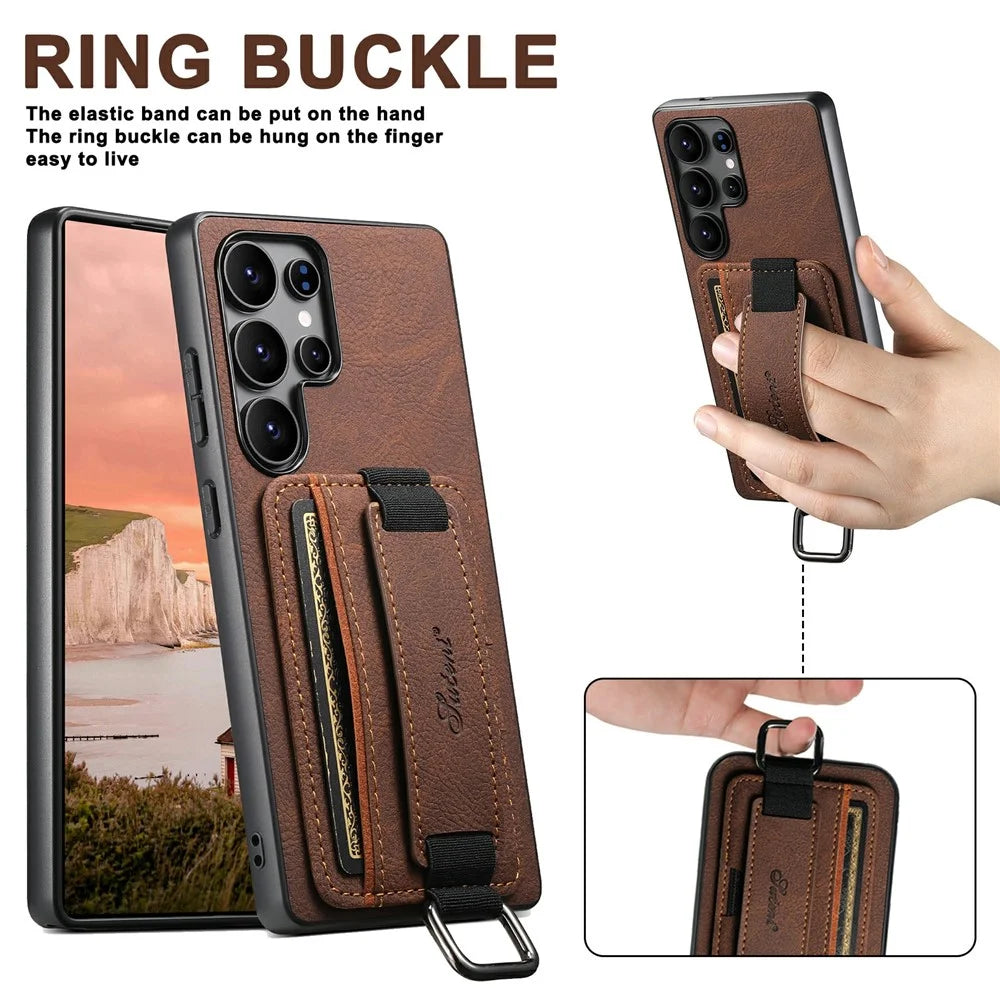 SUTENI H13 For Samsung Galaxy S25 Ultra Case Litchi Texture Leather + TPU + PC Cover with Card Holder Kickstand - Brown - 7