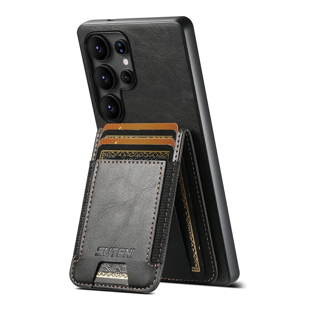 SUTENI H03 For Samsung Galaxy S25 Ultra Case Card Holder Waxy Texture Leather + TPU Phone Cover - Black - 3