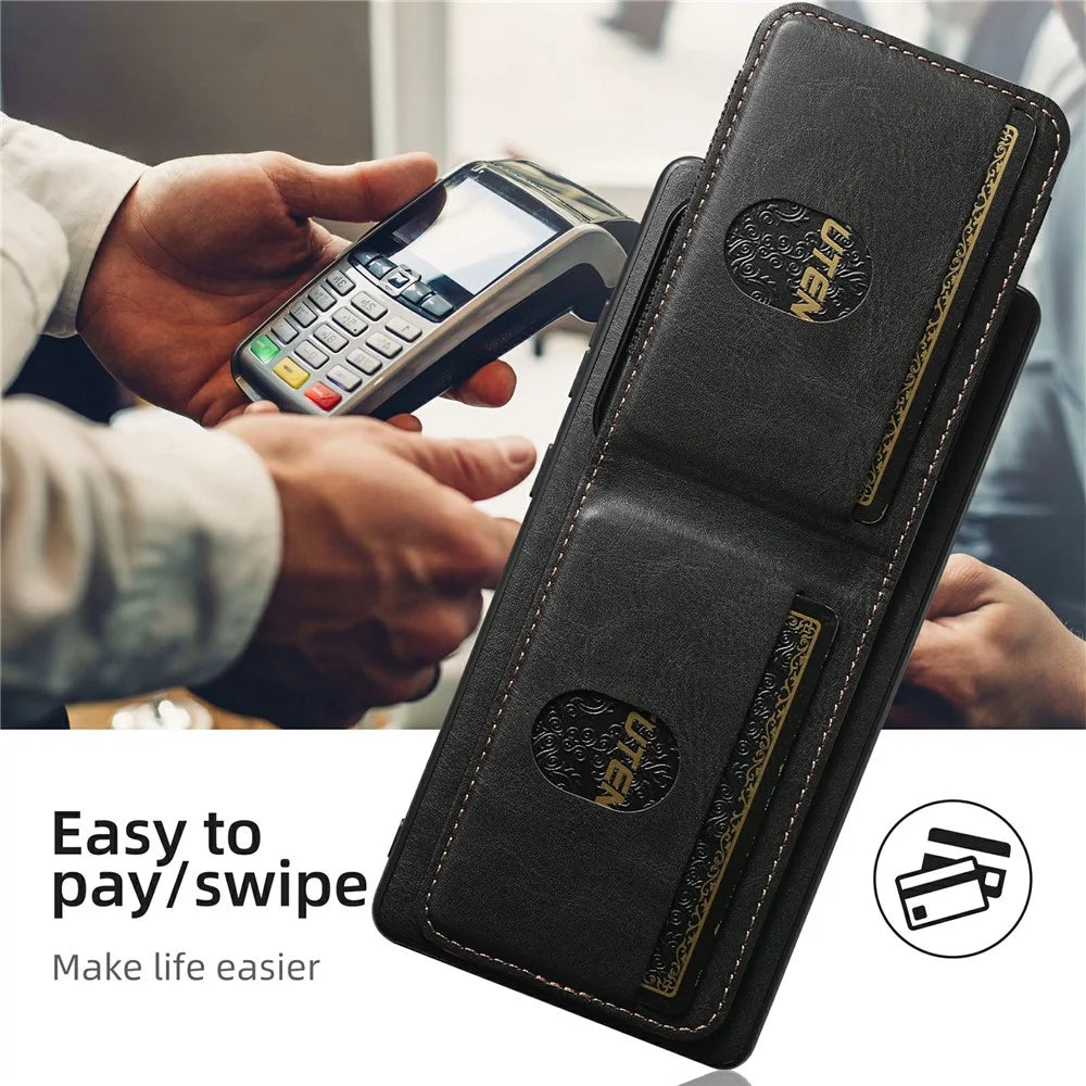 SUTENI H03 For Samsung Galaxy S25 Ultra Case Card Holder Waxy Texture Leather + TPU Phone Cover - Black - 6
