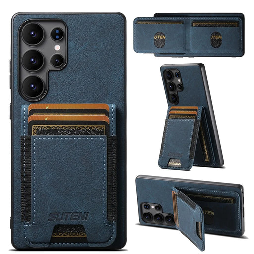 SUTENI H03 For Samsung Galaxy S25 Ultra Case Card Holder Kickstand Litchi Texture Leather + TPU Phone Cover - Blue - 1