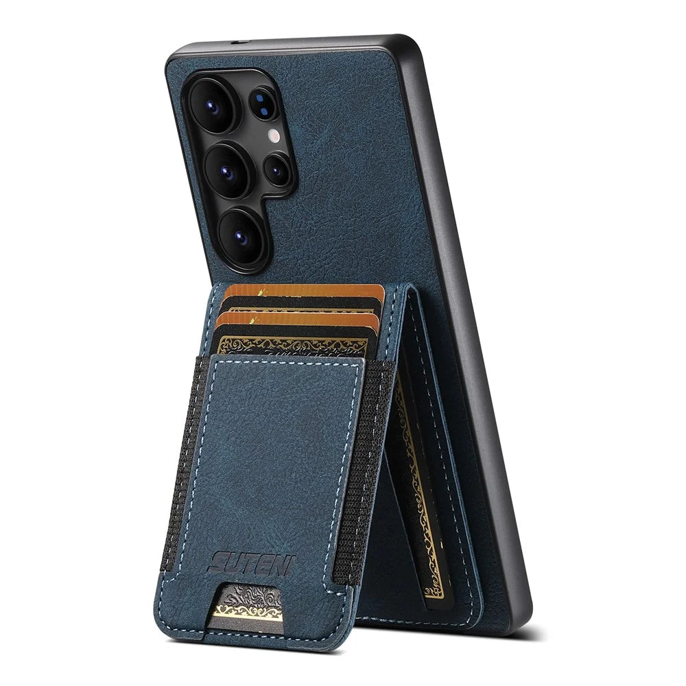 SUTENI H03 For Samsung Galaxy S25 Ultra Case Card Holder Kickstand Litchi Texture Leather + TPU Phone Cover - Blue - 3