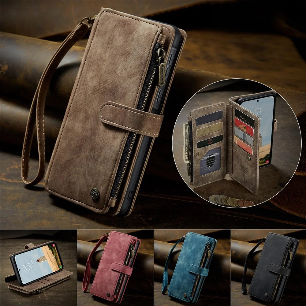 CASEME For Samsung Galaxy A36 5G Phone Cases with Strap  C30 Zipper Multiple Card Holder PU Leather Cover - Brown - 4