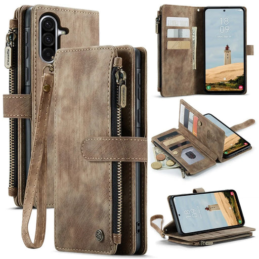 CASEME For Samsung Galaxy A56 5G Phone Cases with Strap  C30 Zipper Multiple Card Holder PU Leather Cover - Brown - 1