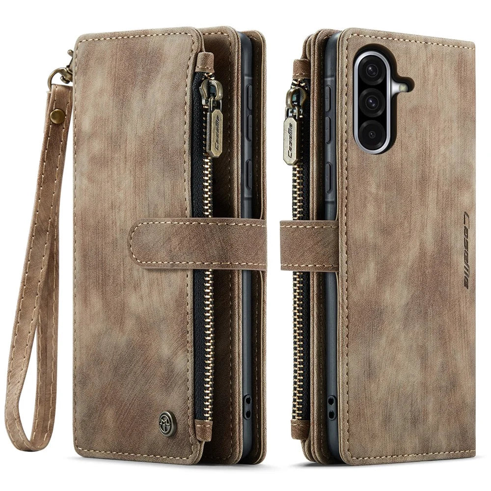 CASEME For Samsung Galaxy A56 5G Phone Cases with Strap  C30 Zipper Multiple Card Holder PU Leather Cover - Brown - 2
