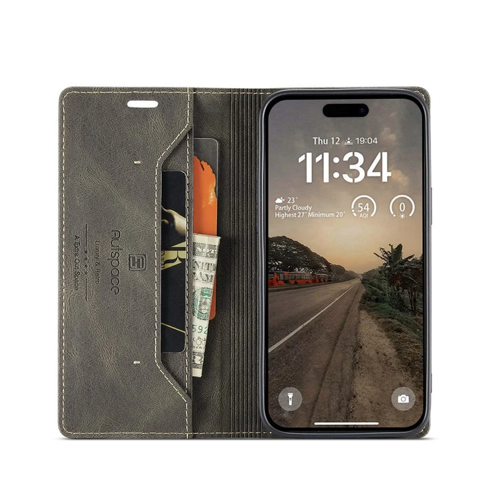 AUTSPACE For iPhone 16 Plus Wallet Case  A01 Leather Stand Cover with RFID Blocking Card Holder - Coffee - 3