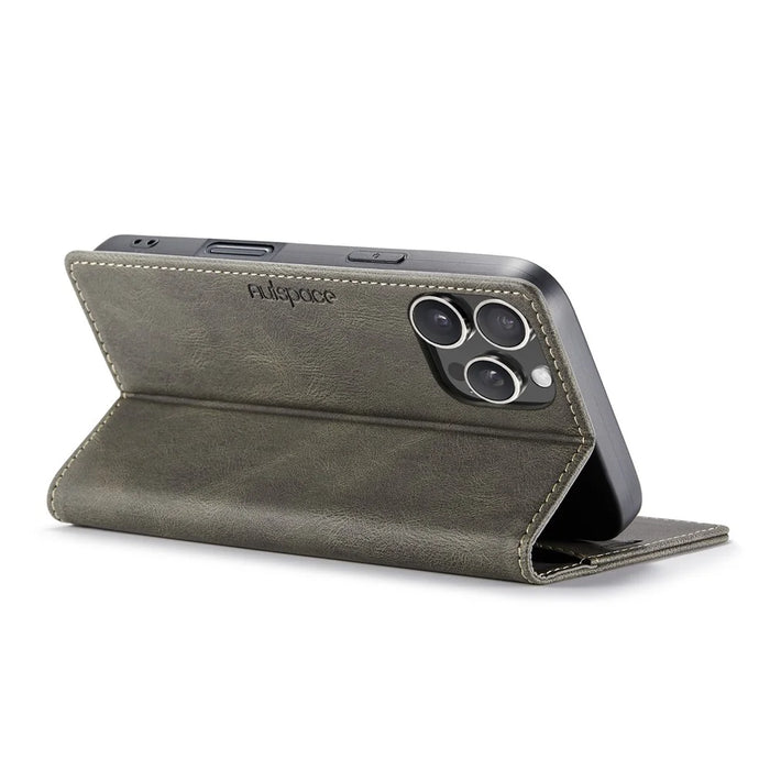 AUTSPACE For iPhone 16 Pro Wallet Case  A01 Leather Stand Cover with RFID Blocking Card Holder - Coffee - 4