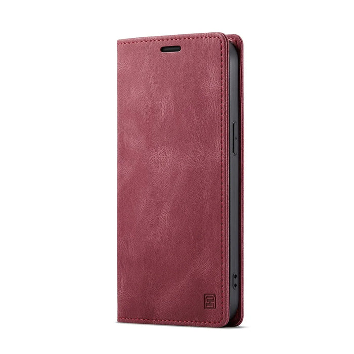 AUTSPACE For iPhone 15 Plus Wallet Case  A01 Leather Stand Cover with RFID Blocking Card Holder - Red - 2