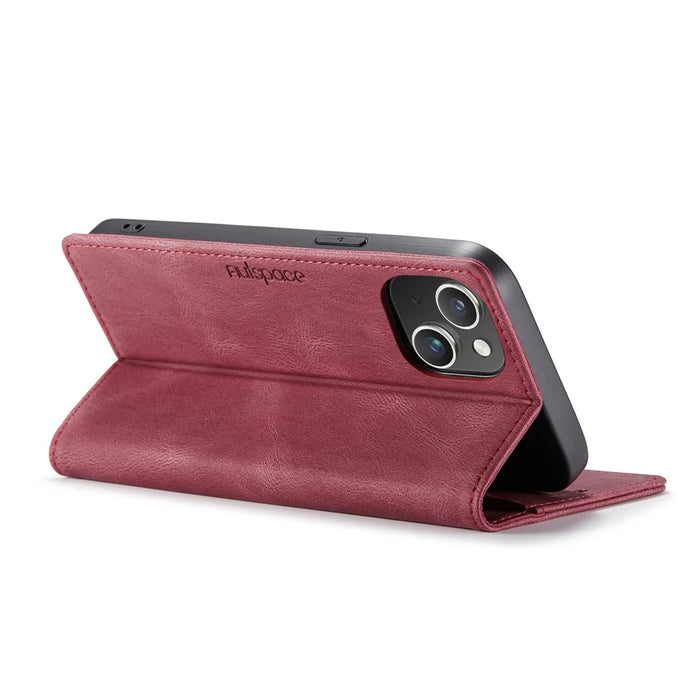AUTSPACE For iPhone 15 Plus Wallet Case  A01 Leather Stand Cover with RFID Blocking Card Holder - Red - 3
