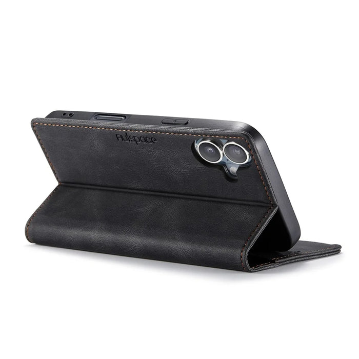 AUTSPACE For iPhone 16 Wallet Case  A01 Leather Stand Cover with RFID Blocking Card Holder - Black - 4