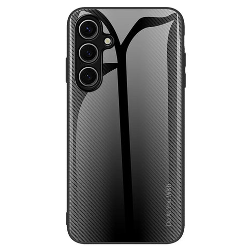 For Samsung Galaxy A26 5G Case Carbon Fiber Texture Tempered Glass + TPU Phone Cover - Black - 1