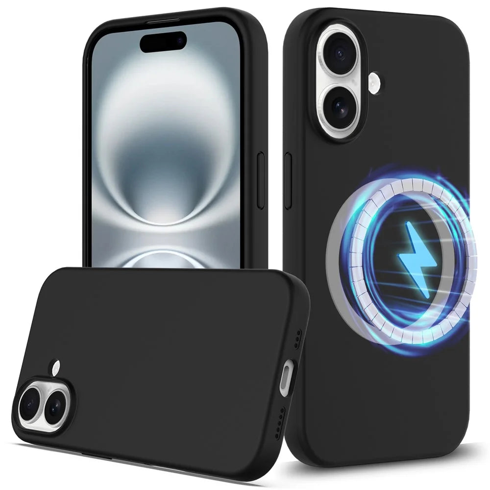 For iPhone 16 Case Compatible with MagSafe Liquid Silicone Phone Cover with Camera Touch Control Button - Black - 1