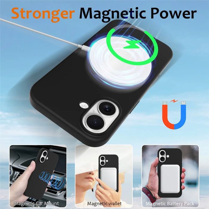 For iPhone 16 Case Compatible with MagSafe Liquid Silicone Phone Cover with Camera Touch Control Button - Black - 3