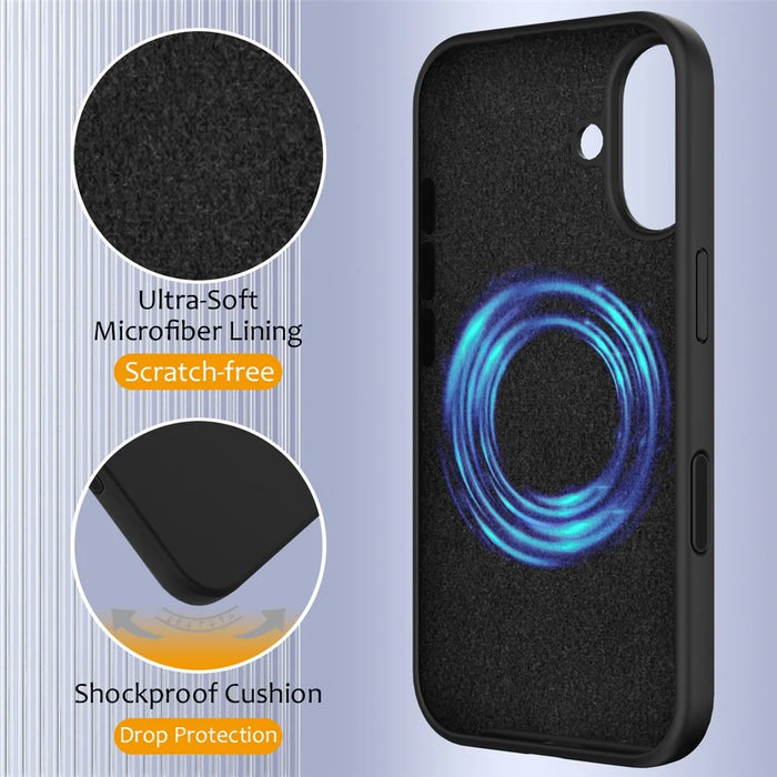 For iPhone 16 Case Compatible with MagSafe Liquid Silicone Phone Cover with Camera Touch Control Button - Black - 7