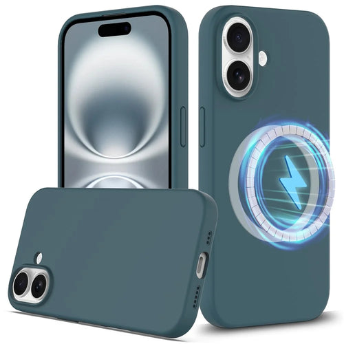 For iPhone 16 Plus Case Compatible with MagSafe Liquid Silicone Phone Cover with Camera Touch Control Button - Lake Green - 1