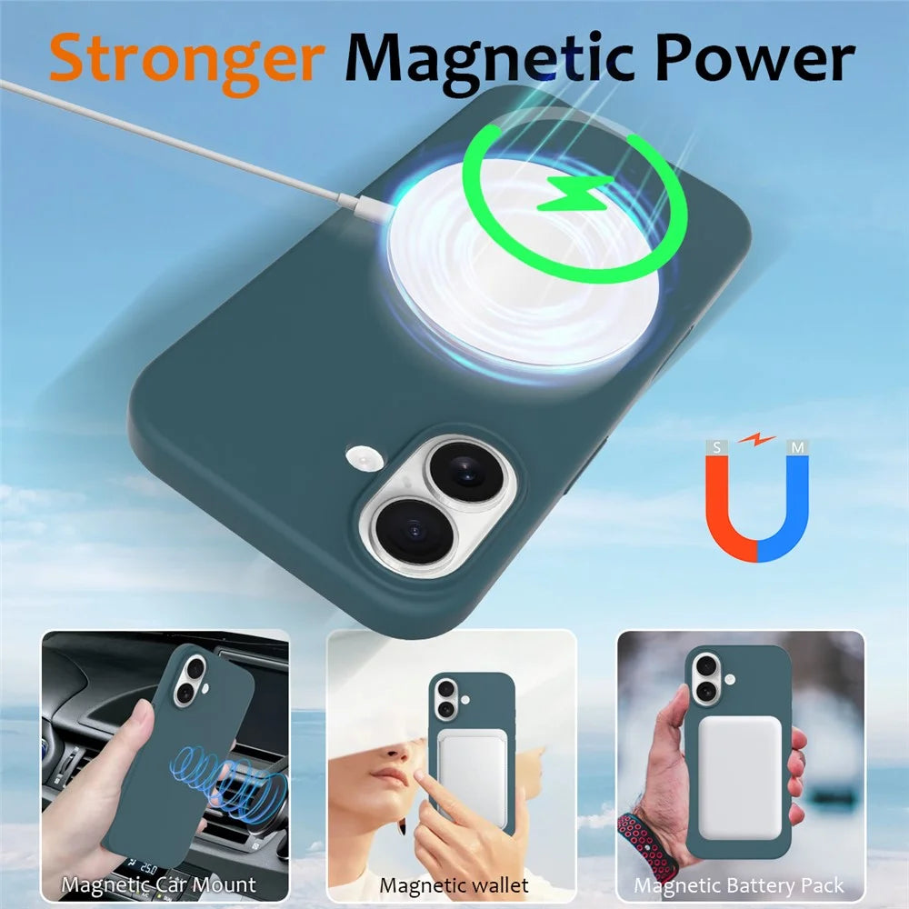 For iPhone 16 Plus Case Compatible with MagSafe Liquid Silicone Phone Cover with Camera Touch Control Button - Lake Green - 3