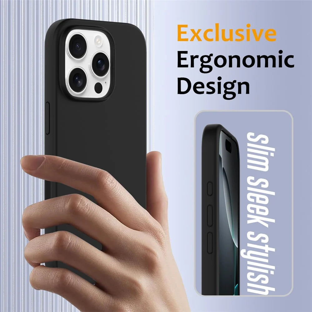 For iPhone 16 Pro Case Compatible with MagSafe Liquid Silicone Phone Cover with Camera Touch Control Button - Black - 4