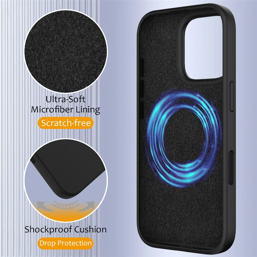 For iPhone 16 Pro Case Compatible with MagSafe Liquid Silicone Phone Cover with Camera Touch Control Button - Black - 7