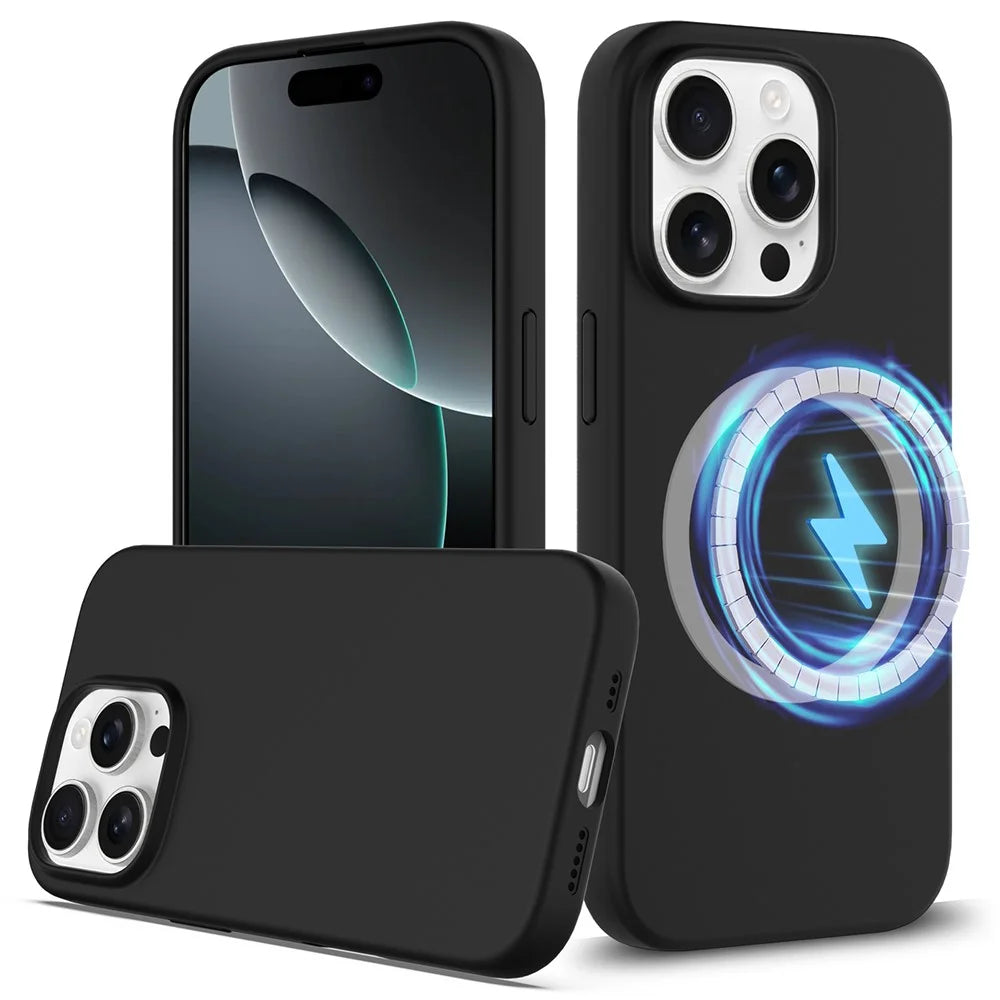 For iPhone 16 Pro Max Case Compatible with MagSafe Liquid Silicone Phone Cover with Camera Touch Control Button - Black - 1