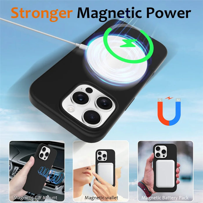 For iPhone 16 Pro Max Case Compatible with MagSafe Liquid Silicone Phone Cover with Camera Touch Control Button - Black - 3