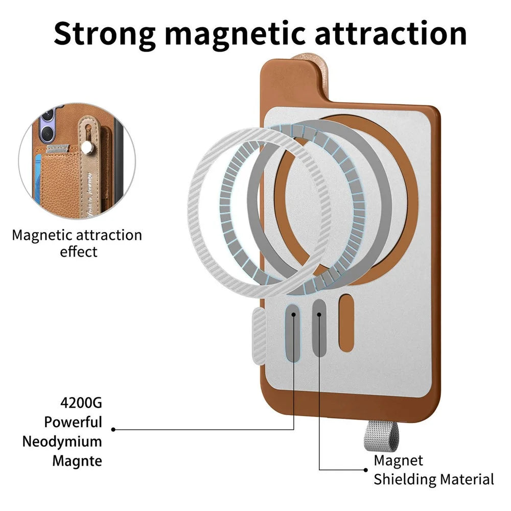 For Samsung Galaxy A16 4G / Galaxy A16 5G Magnetic Leather Back Case with Detachable Card Holder and Wristband - Brown - 7
