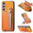 For Samsung Galaxy A36 5G Magnetic Leather Back Case with Detachable Card Holder and Wristband - Orange - 1