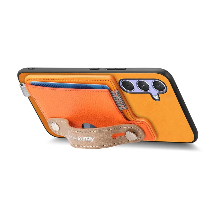 For Samsung Galaxy A36 5G Magnetic Leather Back Case with Detachable Card Holder and Wristband - Orange - 2