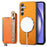 For Samsung Galaxy A36 5G Magnetic Leather Back Case with Detachable Card Holder and Wristband - Orange - 4
