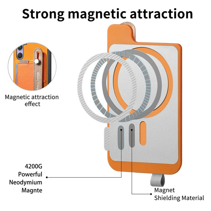For Samsung Galaxy A36 5G Magnetic Leather Back Case with Detachable Card Holder and Wristband - Orange - 7