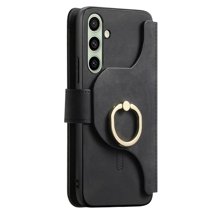 For Samsung Galaxy S24 FE Magnetic Leather Case with Detachable RFID Blocking Zipper Wallet Cover - Black - 2