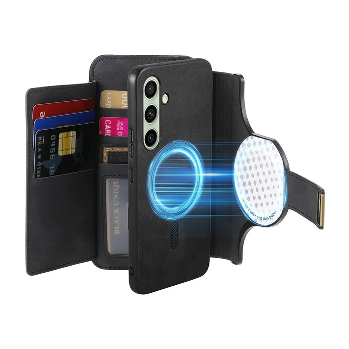 For Samsung Galaxy S24 FE Magnetic Leather Case with Detachable RFID Blocking Zipper Wallet Cover - Black - 3