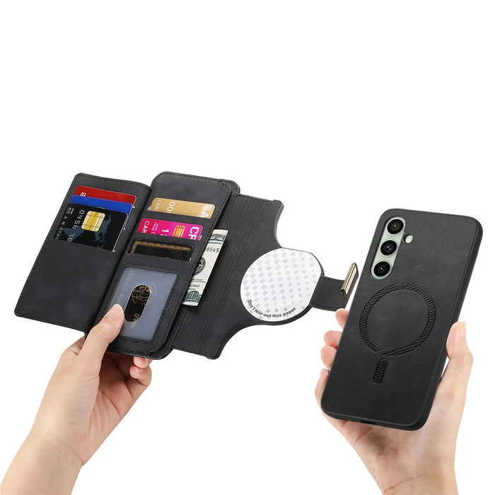 For Samsung Galaxy S24 FE Magnetic Leather Case with Detachable RFID Blocking Zipper Wallet Cover - Black - 5