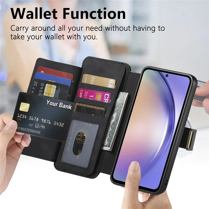 For Samsung Galaxy S24 FE Magnetic Leather Case with Detachable RFID Blocking Zipper Wallet Cover - Black - 6