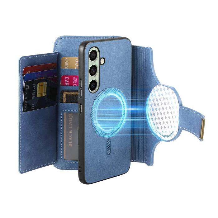 For Samsung Galaxy S24 Magnetic Leather Case with Detachable RFID Blocking Zipper Wallet Cover - Blue - 3