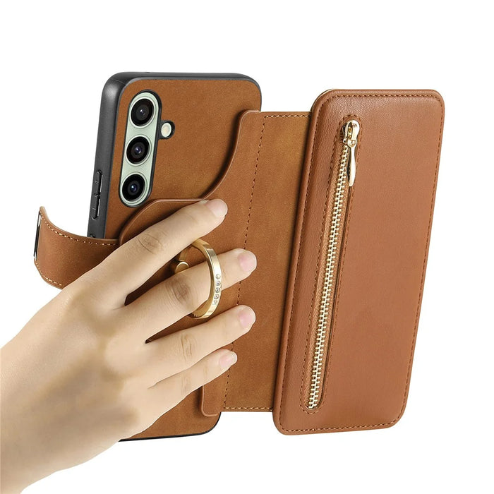 For Samsung Galaxy A25 5G (Global) (161.0 x 76.5 x 8.3mm) Magnetic Leather Case with Detachable RFID Blocking Zipper Wallet Cover - Brown - 4