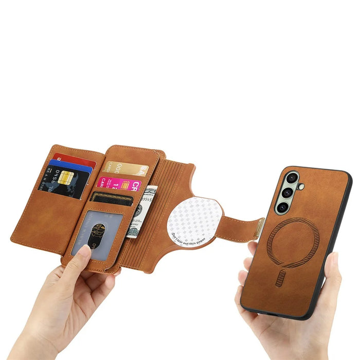 For Samsung Galaxy A25 5G (Global) (161.0 x 76.5 x 8.3mm) Magnetic Leather Case with Detachable RFID Blocking Zipper Wallet Cover - Brown - 5