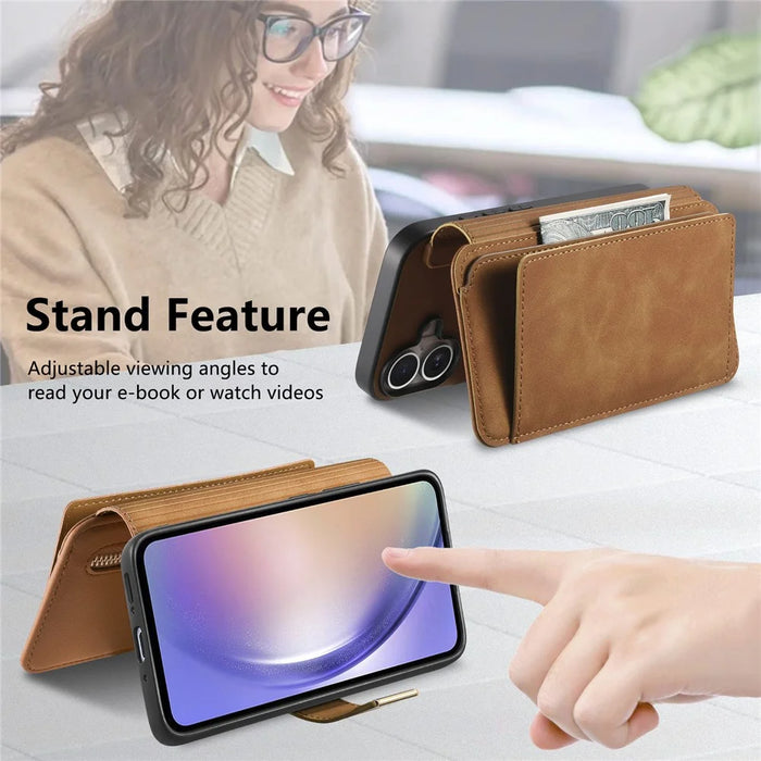 For Samsung Galaxy A25 5G (Global) (161.0 x 76.5 x 8.3mm) Magnetic Leather Case with Detachable RFID Blocking Zipper Wallet Cover - Brown - 7