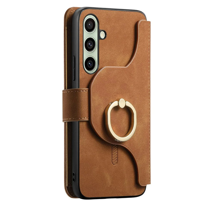 For Samsung Galaxy A35 5G Magnetic Leather Case with Detachable RFID Blocking Zipper Wallet Cover - Brown - 2