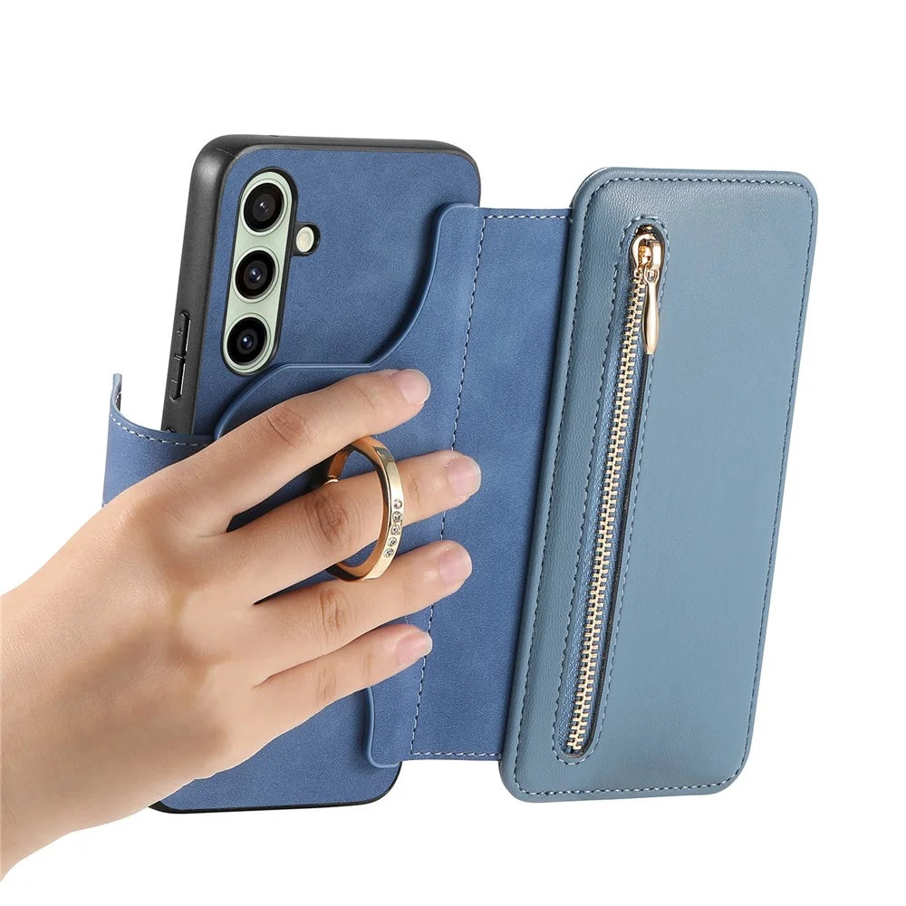 For Samsung Galaxy A55 5G Magnetic Leather Case with Detachable RFID Blocking Zipper Wallet Cover - Blue - 4