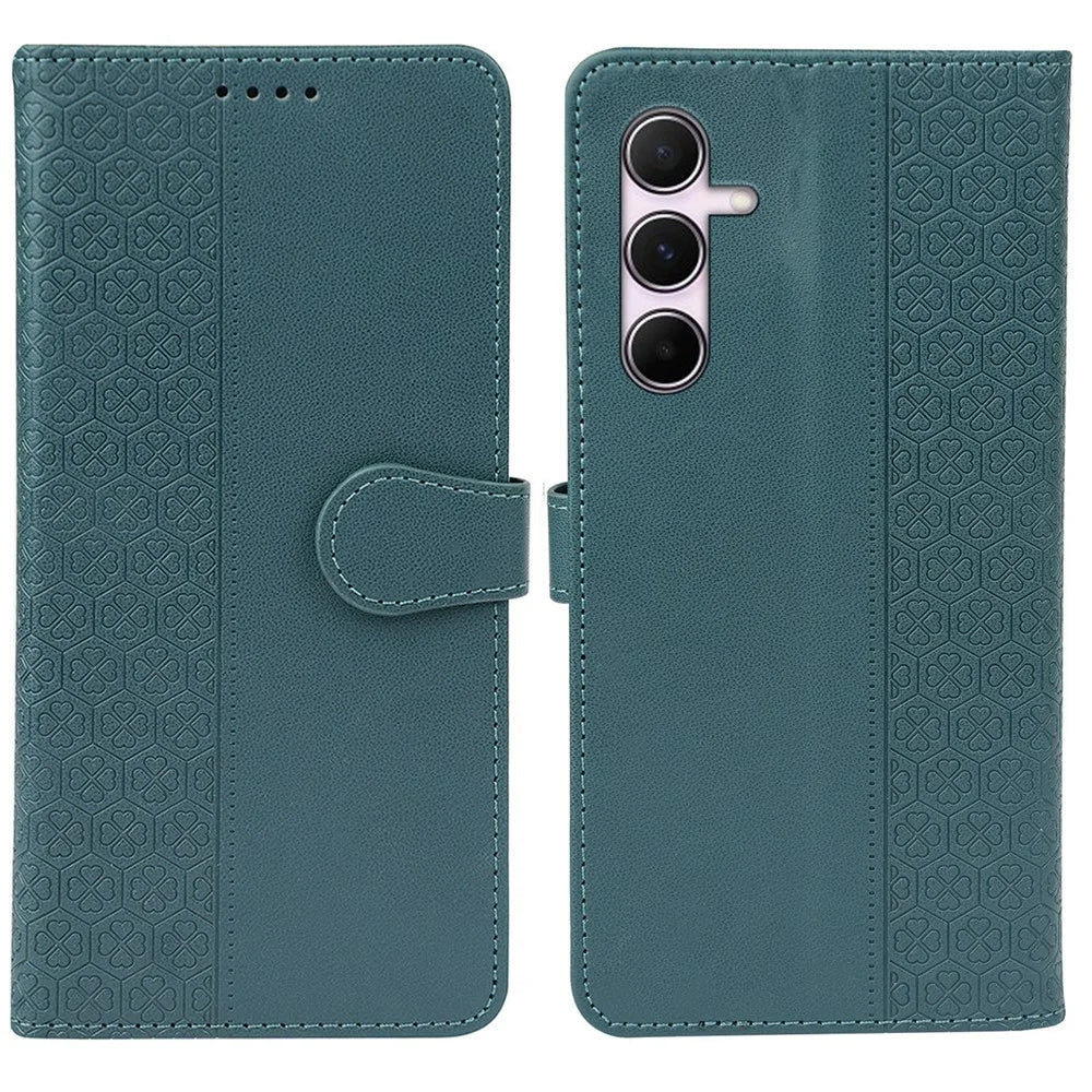For Samsung Galaxy A36 5G / A56 5G Case Magnetic Clasp Four Leaf Clover Leather Phone Cover - Green - 1