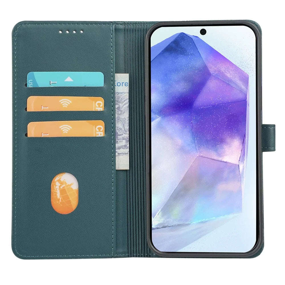 For Samsung Galaxy A36 5G / A56 5G Case Magnetic Clasp Four Leaf Clover Leather Phone Cover - Green - 2