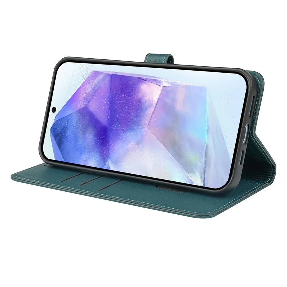 For Samsung Galaxy A36 5G / A56 5G Case Magnetic Clasp Four Leaf Clover Leather Phone Cover - Green - 3